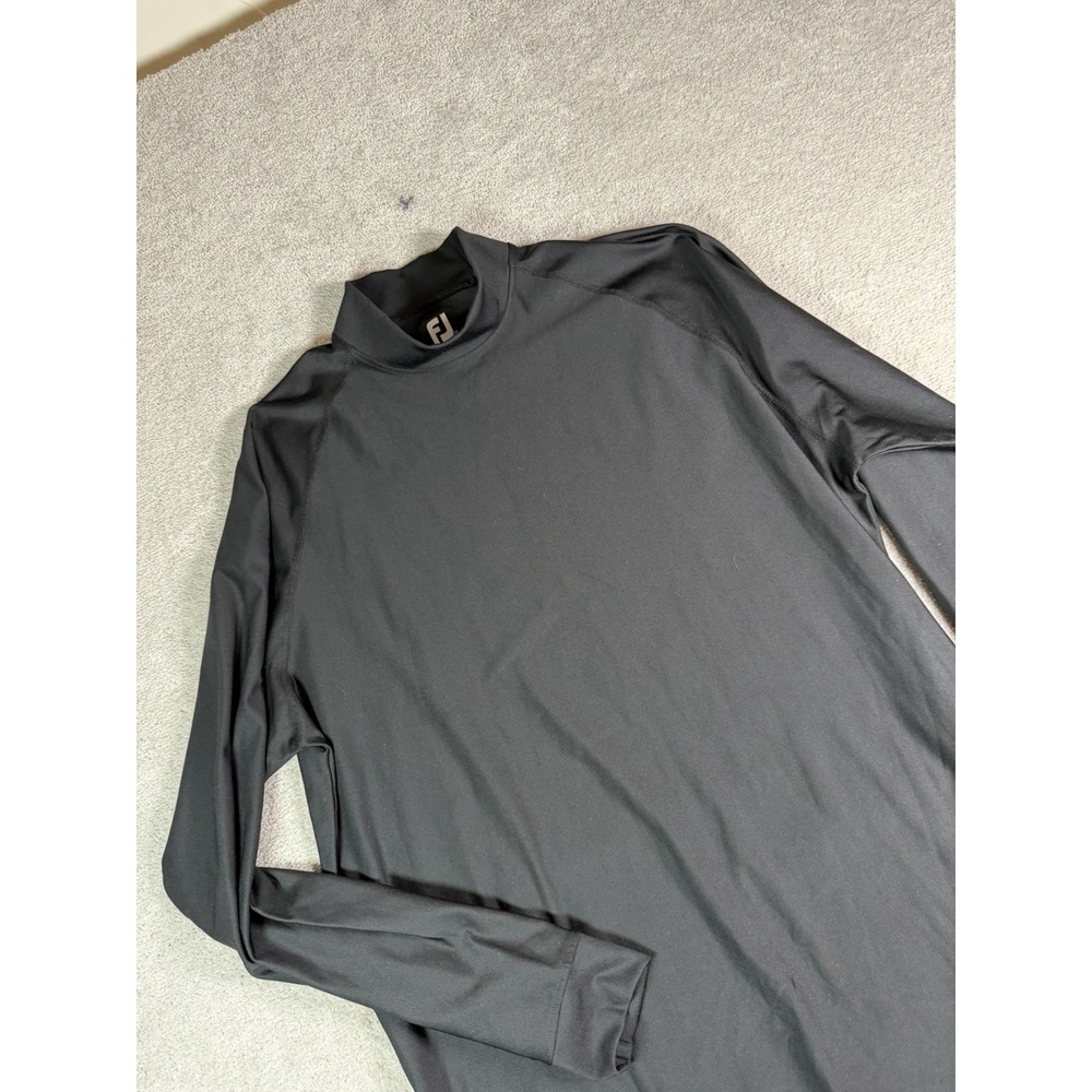 Mens Footjoy X-Large Black Mock Neck Long Sleeve Golf Solid Logo Stretch Shirt *